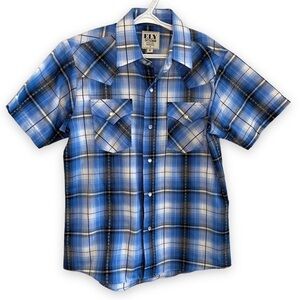 ELY Cattleman Blue Plaid Western Shirt - Size Medium - NWOT